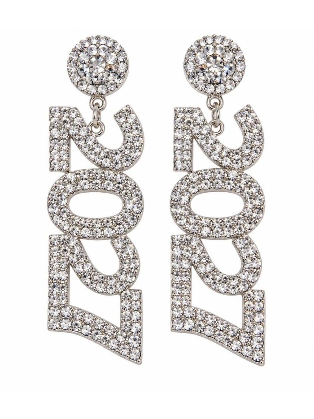 2027 New Year Silver Tone Rhinestone Dangle Earrings Sparkling Statement Jewelry